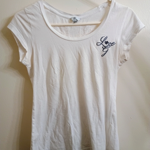 Guess White Tee with Gold Sequin Wings - Picture 2 of 4